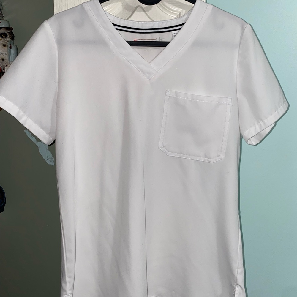 Women’s White V-Neck Scrub Top